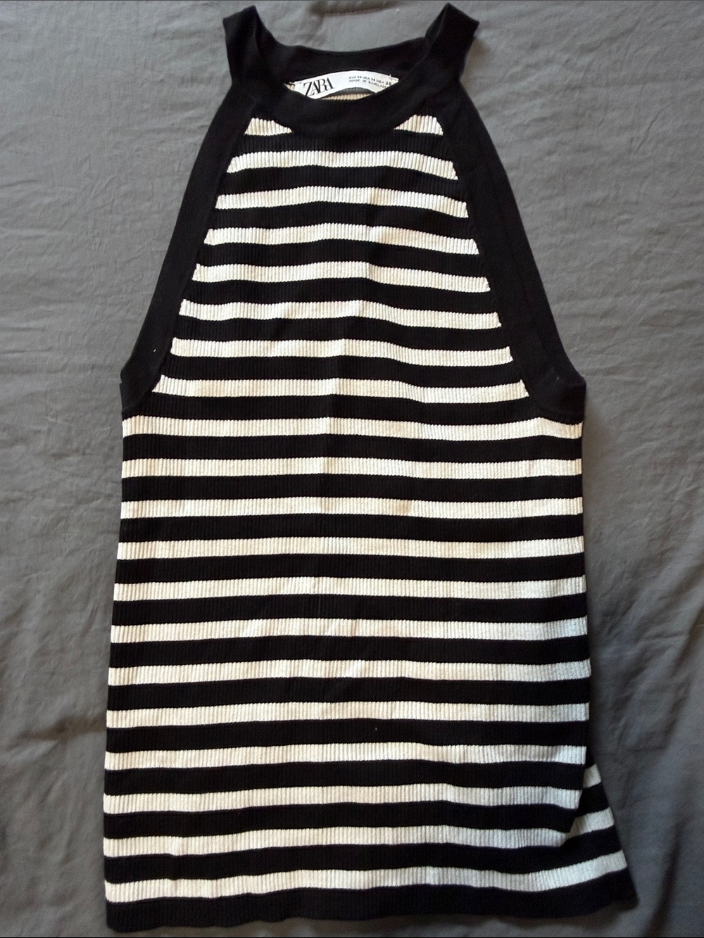 Zara Black and White Striped Ribbed Halter Tank
